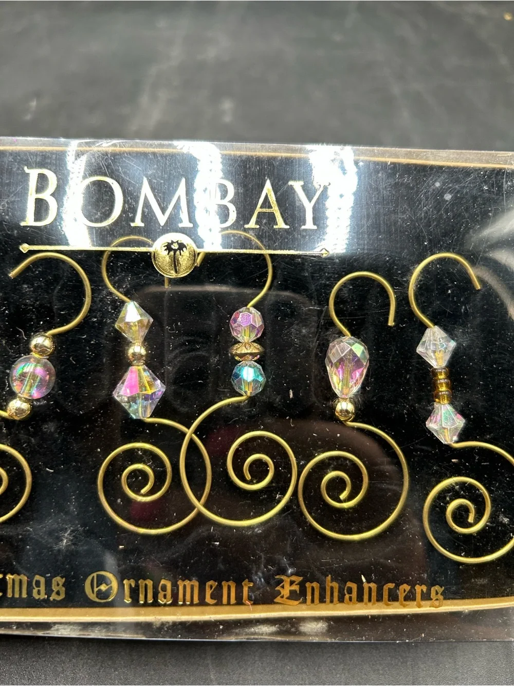 Vintage Bombay Christmas ornament enhancers, ornament holders hooks
